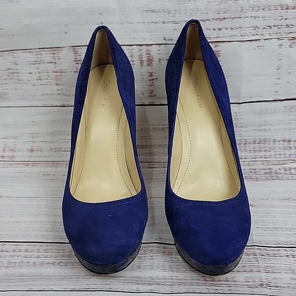 Calvin Klein Blue Suede Snakeskin Round Toe Kendall Platform 5 in Heels Size 8.5 - Picture 15 of 15